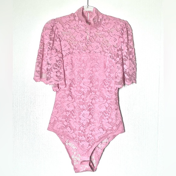 Ganni Lace BodySuit in pink Sz 38/ Sz M - Picture 6 of 10